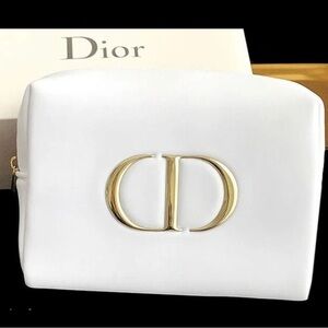 Dior White Cosmetic Pouch with Gold CD Emblem